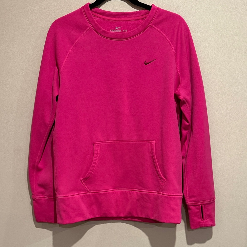 🩵Nike Women's Vibrant Pink Sweatshirt No-Hood Therma-Fit Athletic Girly